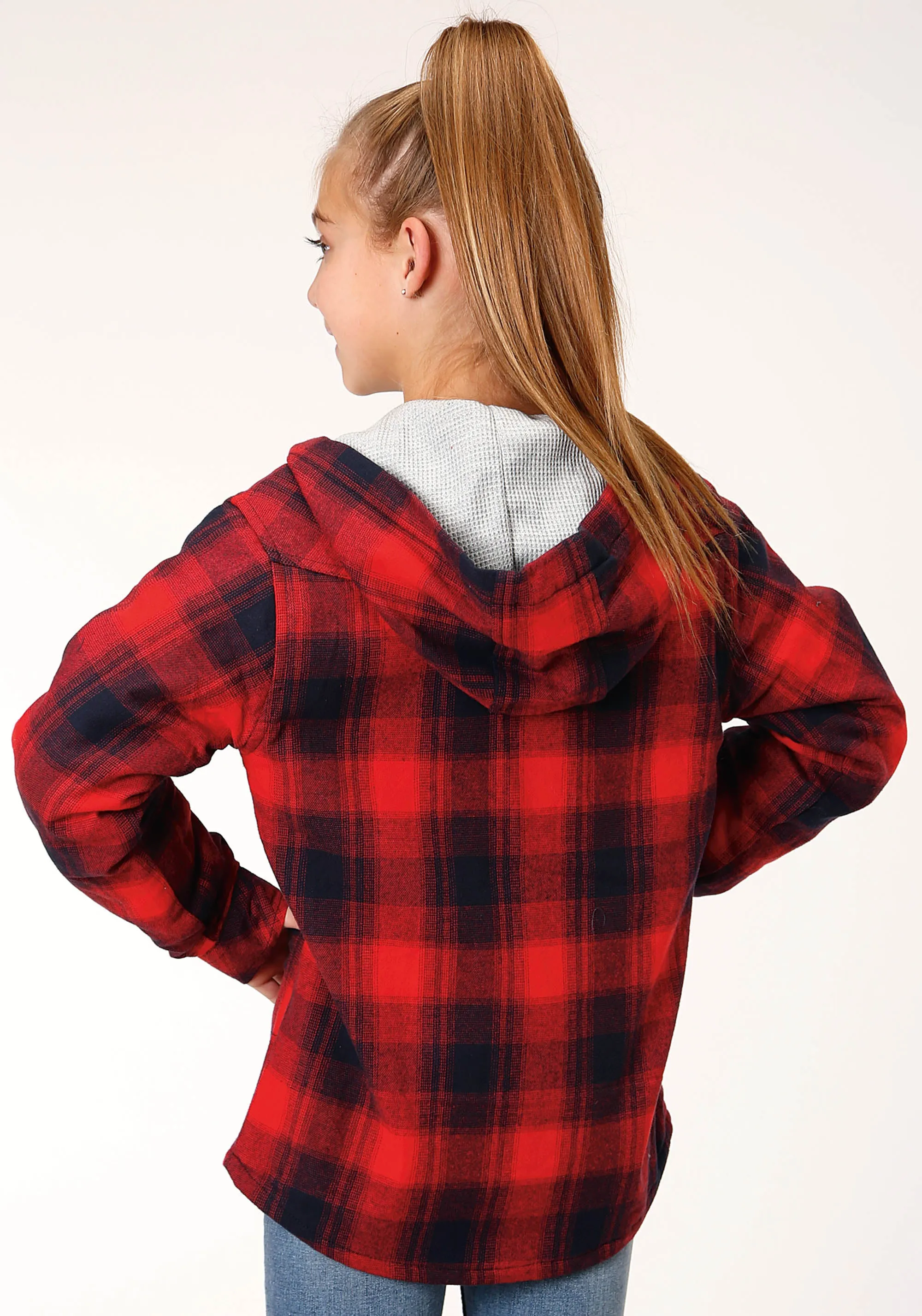 GIRLS LONG SLEEVE SNAP THERMAL LINED FLANNEL SHIRT JACKET