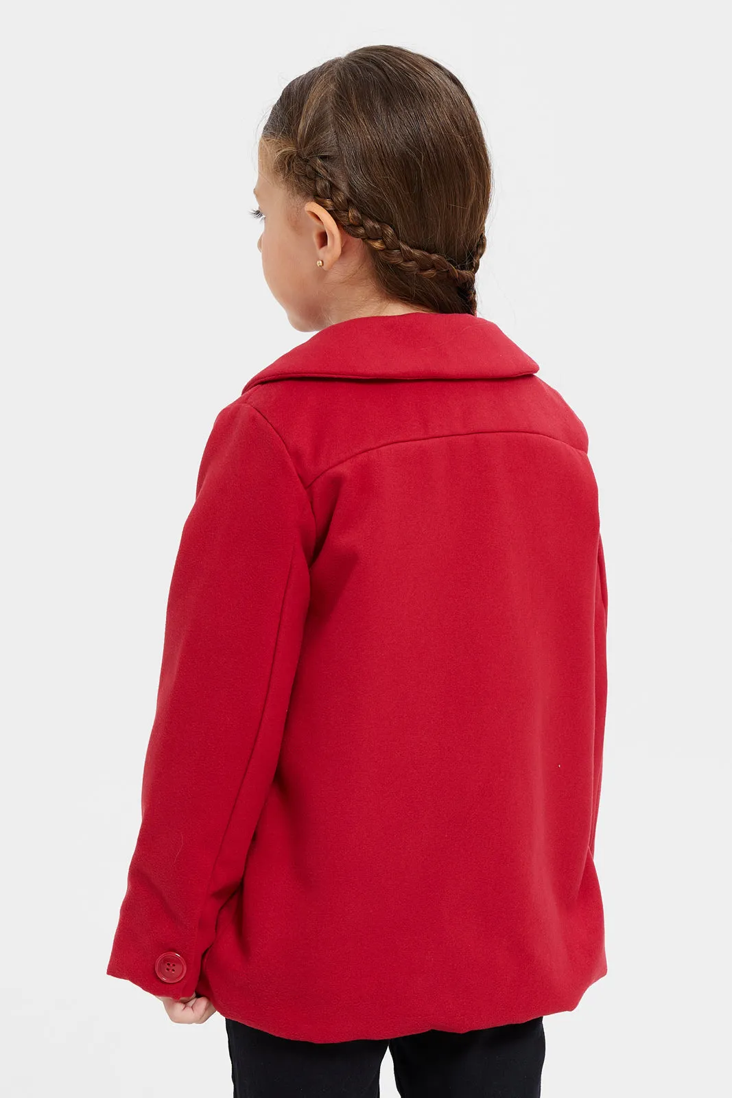 Girls Red Melton Jacket