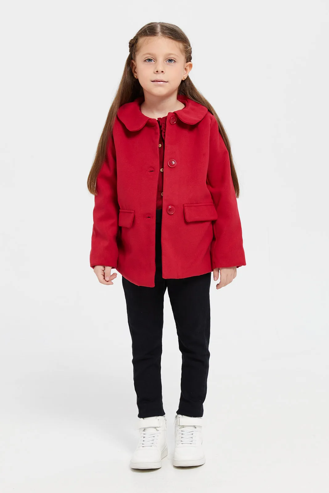 Girls Red Melton Jacket