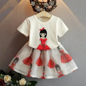 Girls' Summer Clothing Set: T-Shirt & Skirt for Kids