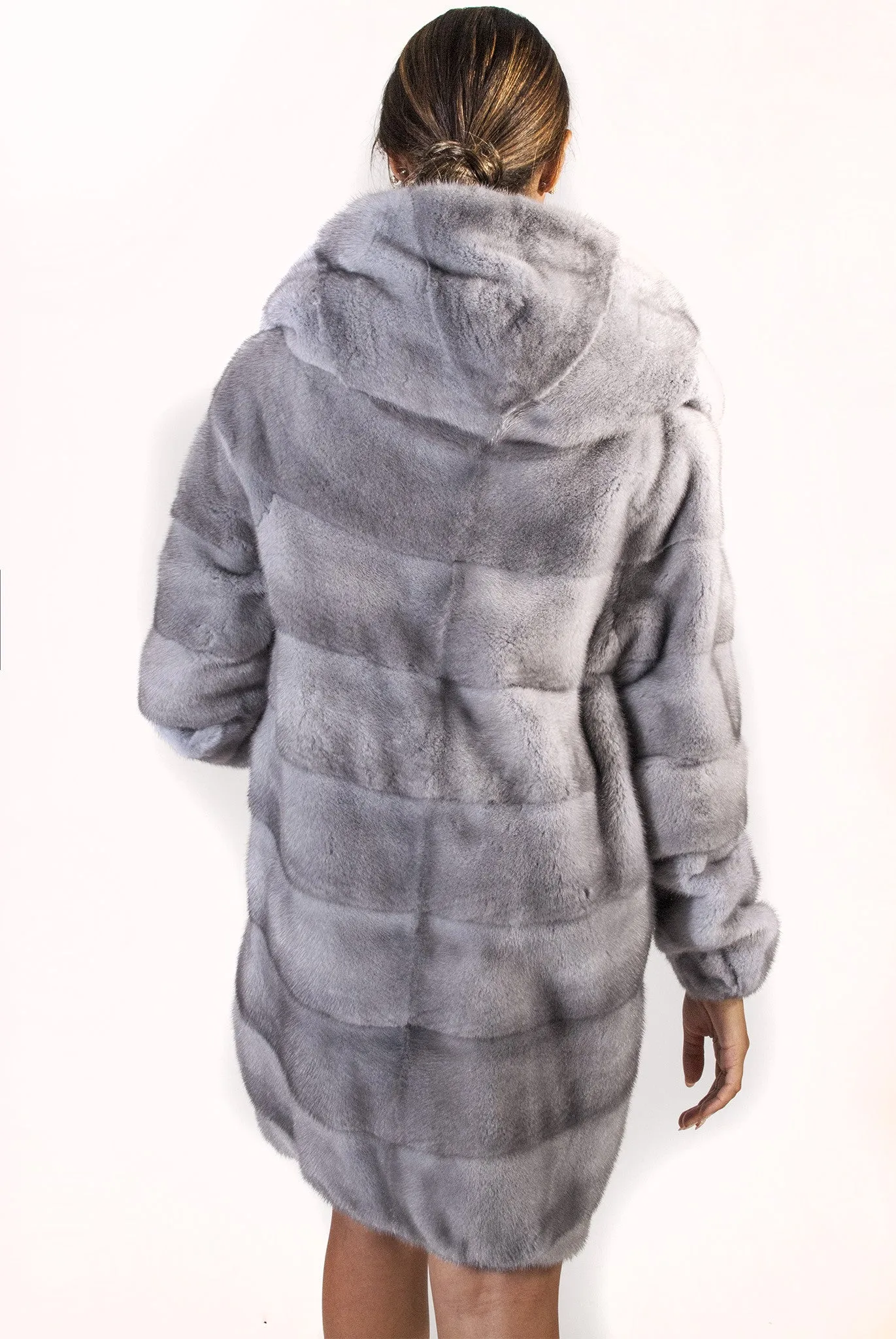 Gray Horizontal Sheared Mink Jacket with Removable Sleeve