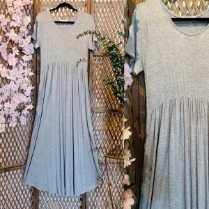 Grey Baby Doll Style Maxi Dress