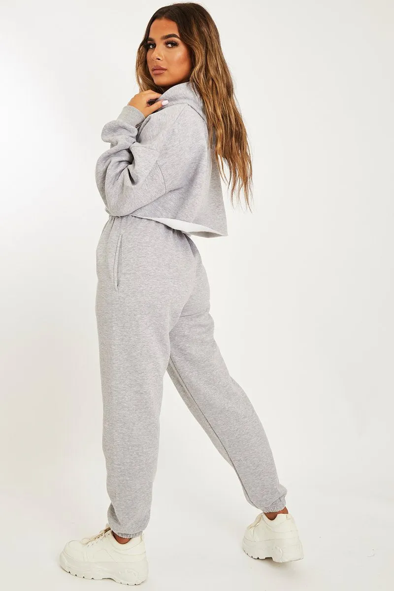 Grey Cropped Oversized Hoodie and Joggers Co-ord - Karenza