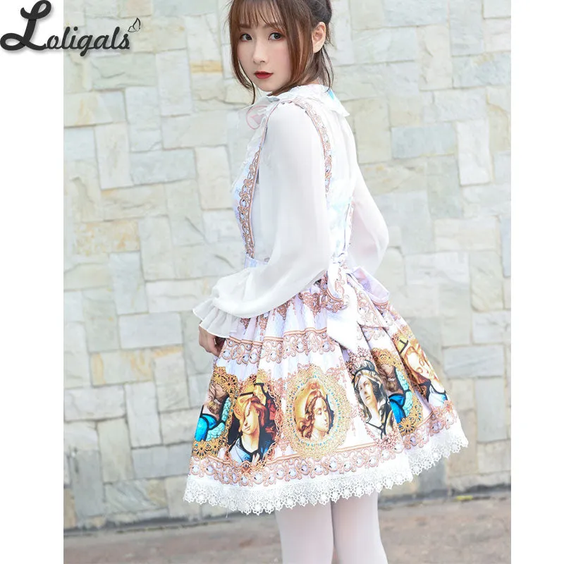 Harajuku Baroque Printed Short Skirt Mori Girl A line Suspender Skirt