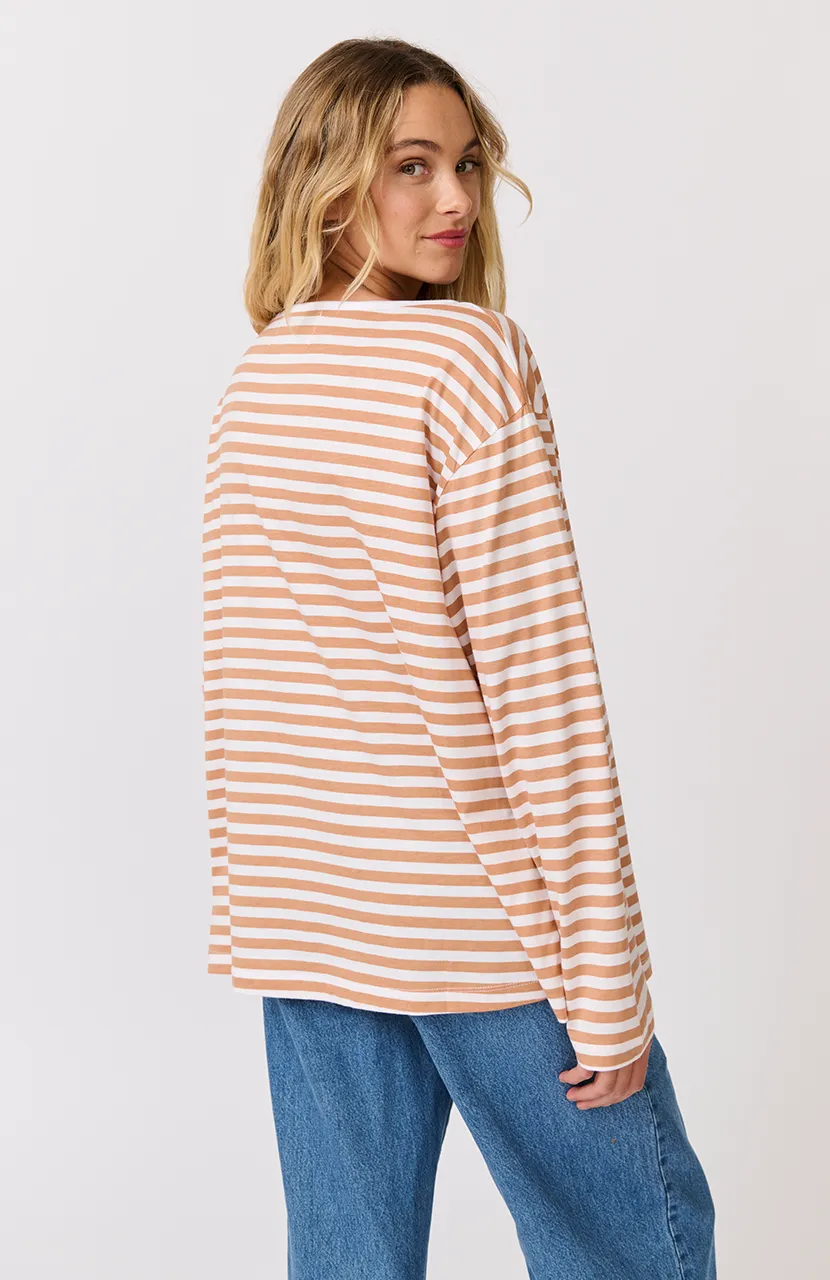 Henley Long Sleeve - Toffee Stripe