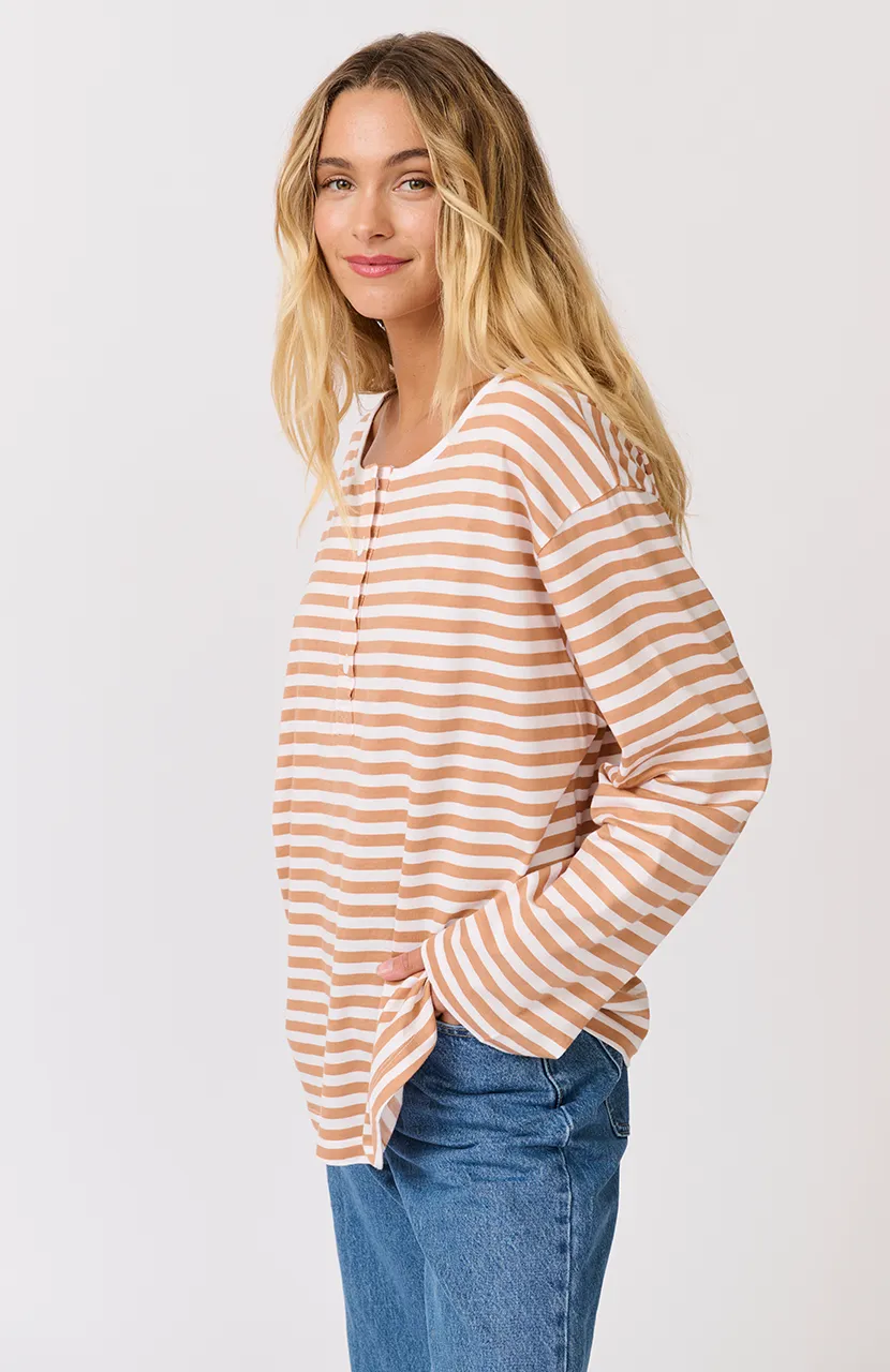 Henley Long Sleeve - Toffee Stripe