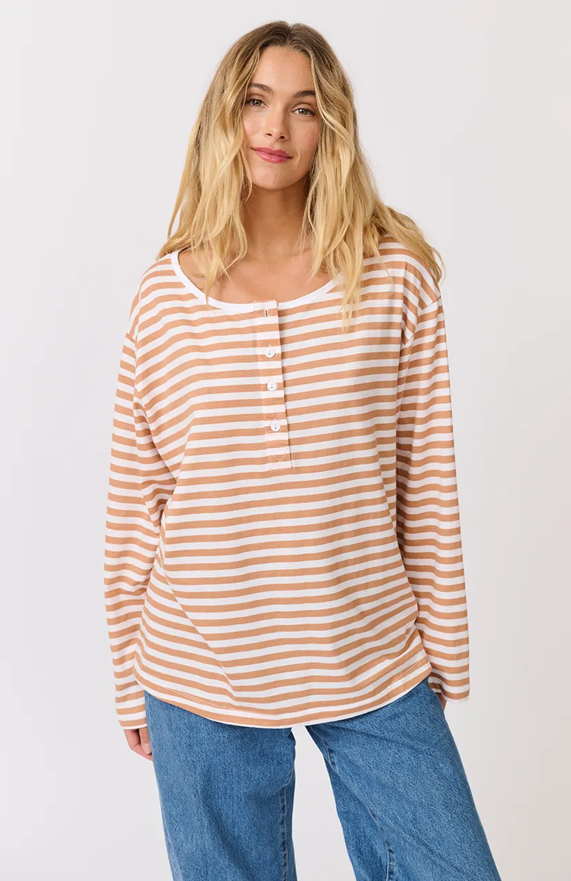 Henley Long Sleeve - Toffee Stripe