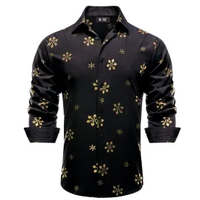 Hi-Tie Men's Black Top Christmas Golden Snowflake Long Sleeve Shirt