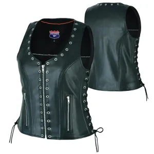 HL14682 Eyelet Women's Eyelet  Leather Vest - Longer Length