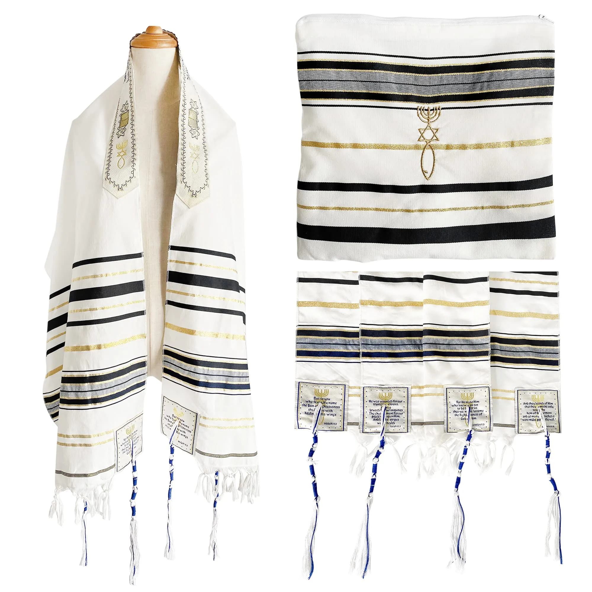 Holy Land Market Messianic Christian Shawl/Tallit - The Messiah Tallit - Medium Size (72 x 32 Inches)