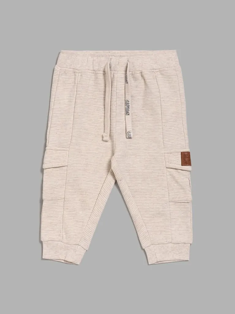 HOP Baby Self-Striped Light Beige Cargo Joggers