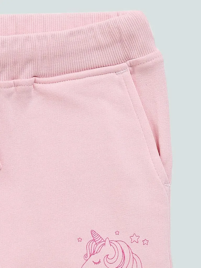 HOP Kids Pink Unicorn Printed Joggers