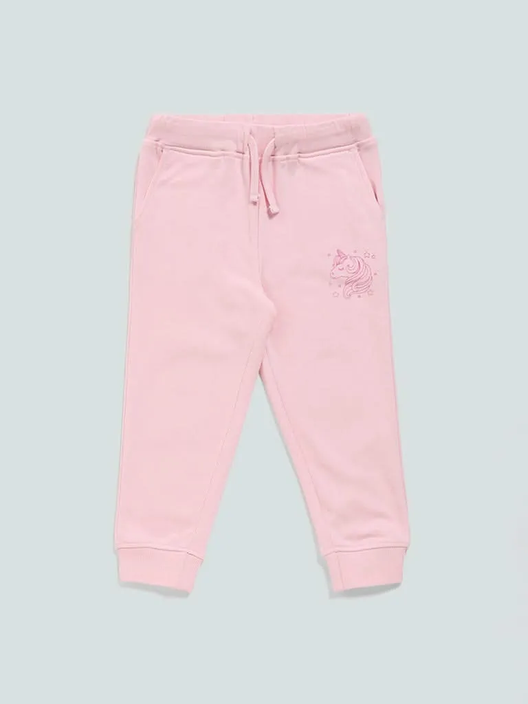 HOP Kids Pink Unicorn Printed Joggers