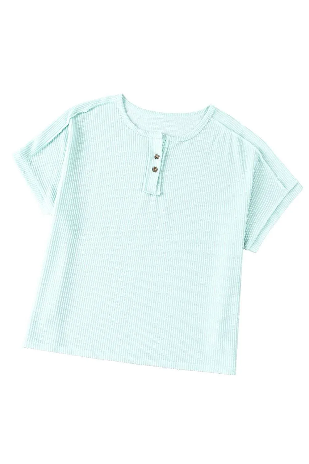 Iceland Blue Plus Size Textured Henley T Shirt - Stylish & Comfy