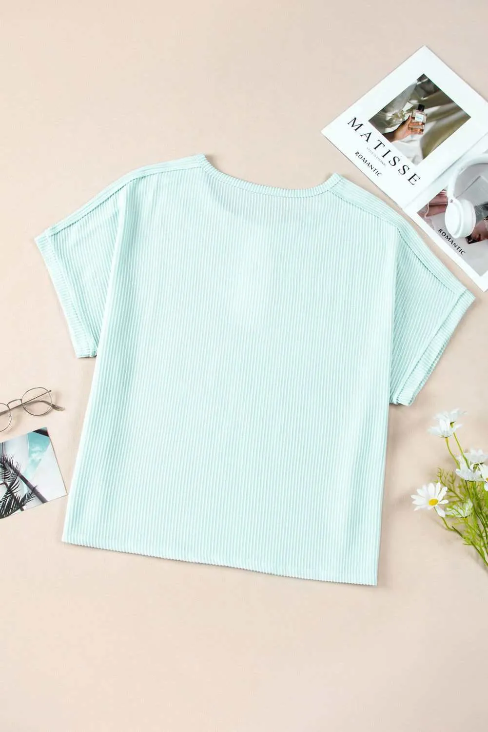 Iceland Blue Plus Size Textured Henley T Shirt - Stylish & Comfy