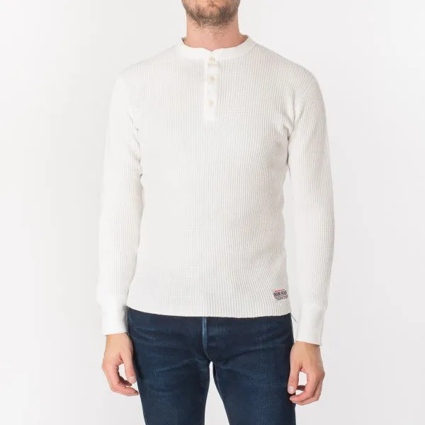 Iron Heart IHTL-1213 Waffle Knit Long Sleeved Thermal Henley - White