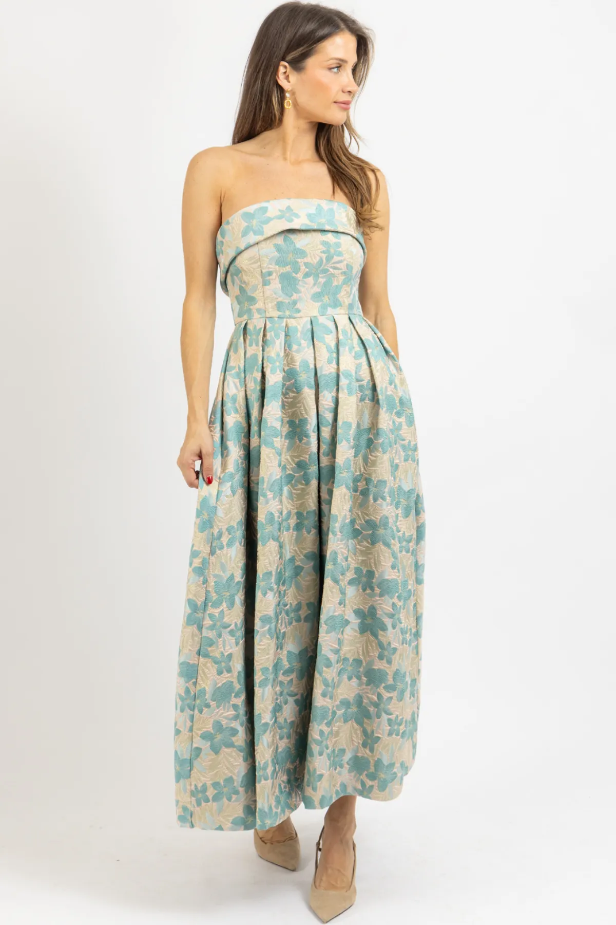 JAIDA SEA GREEN JACQUARD DRESS