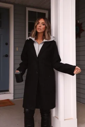 Josie Black Contrast Hooded Coat