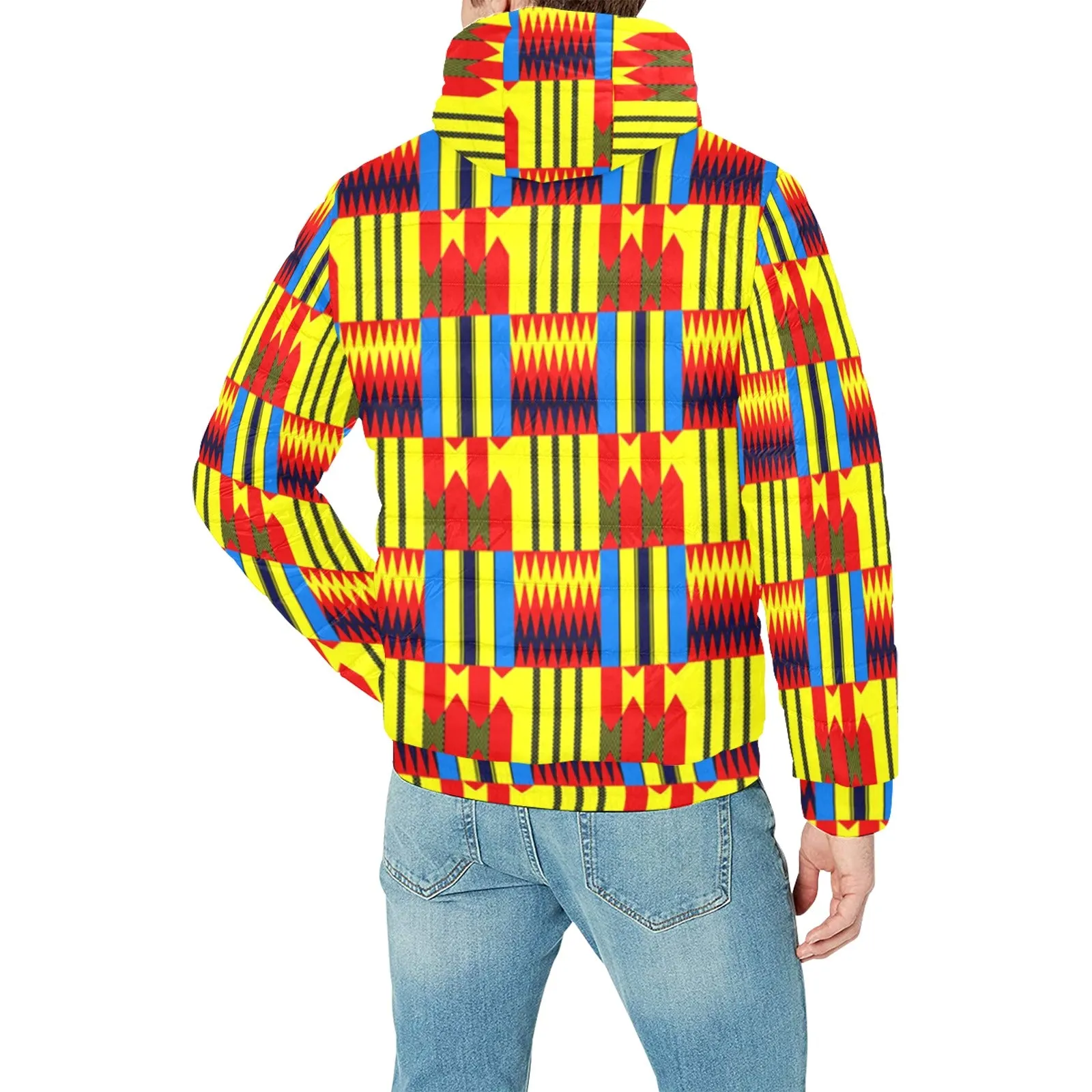 KENTE BLUE PADDED HOODIE JACKET Men's Padded Hooded Jacket