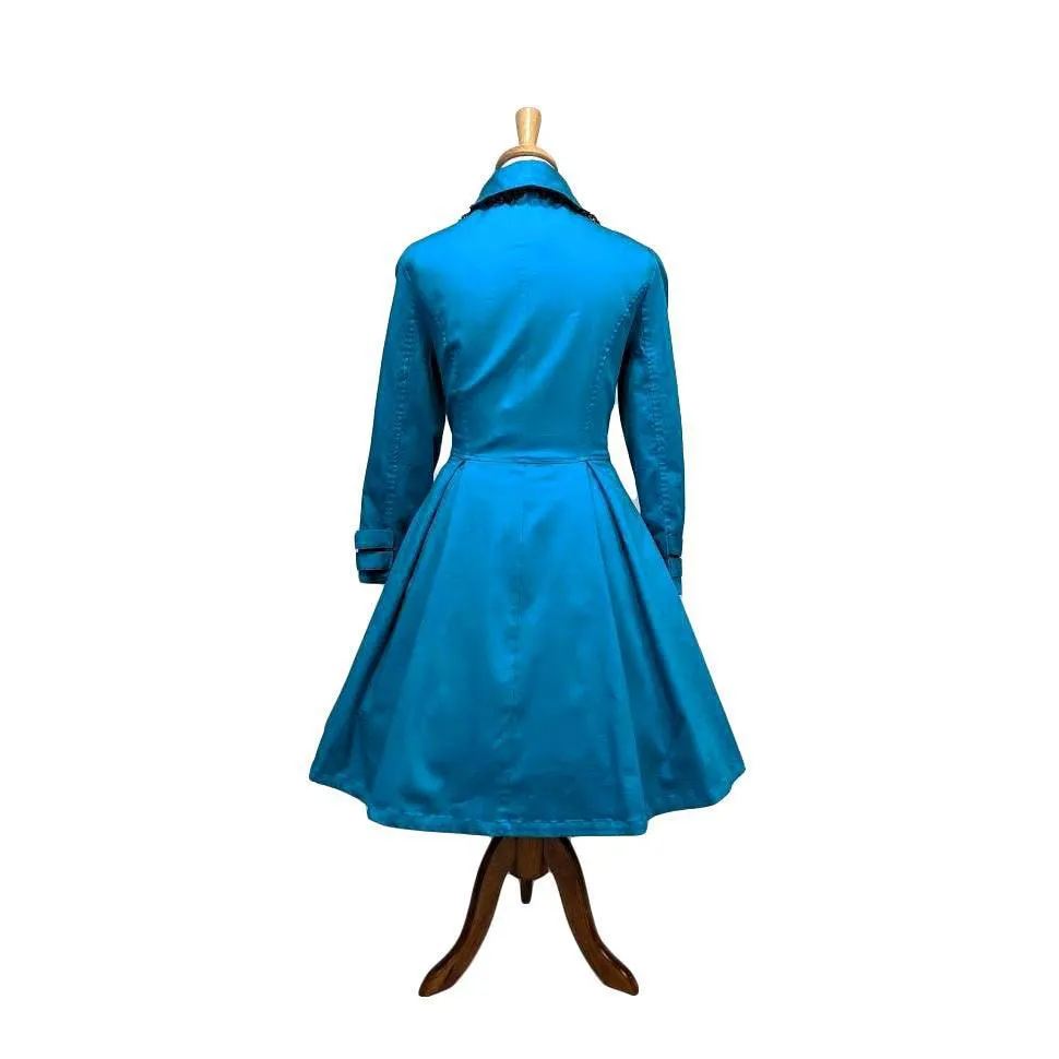 Lace Trim Swing Coat in Turquoise