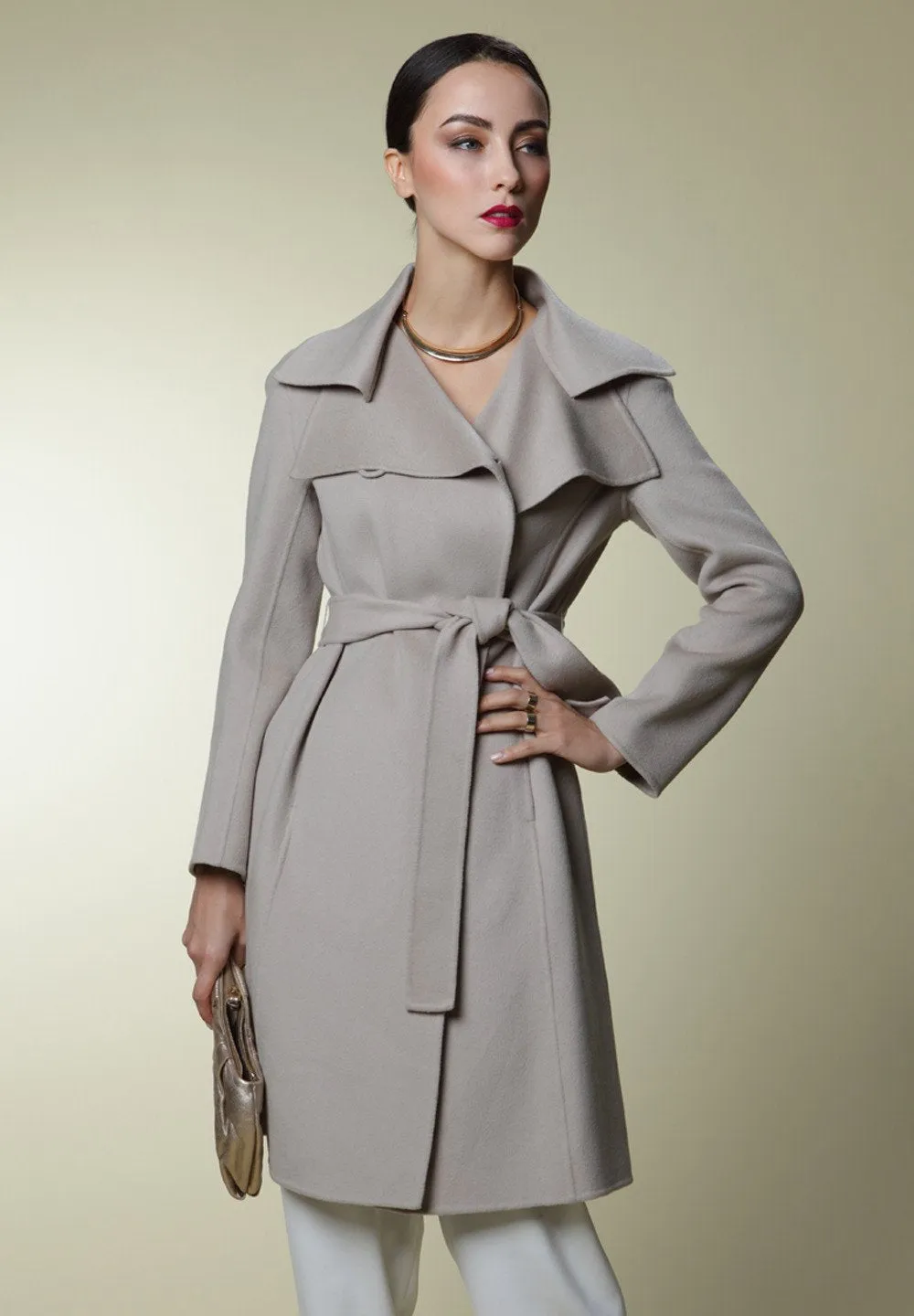 Ladies Double Collar Woven Coat