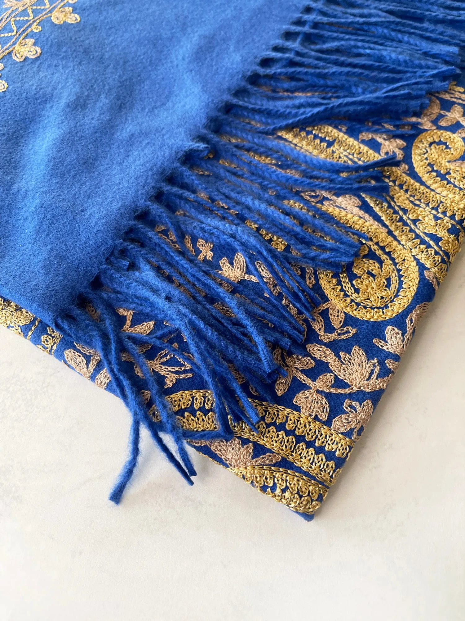 LARGE BLUE PAISLEY CASHMERE COTTON BLEND WINTER SHAWL BLANKET SCARF