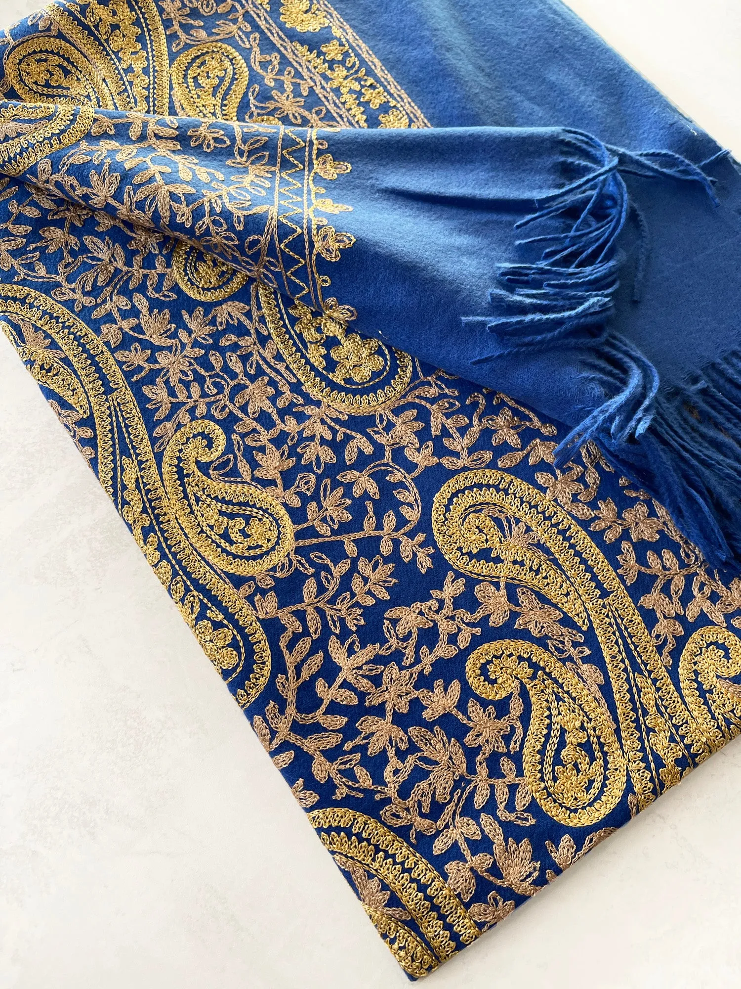 LARGE BLUE PAISLEY CASHMERE COTTON BLEND WINTER SHAWL BLANKET SCARF