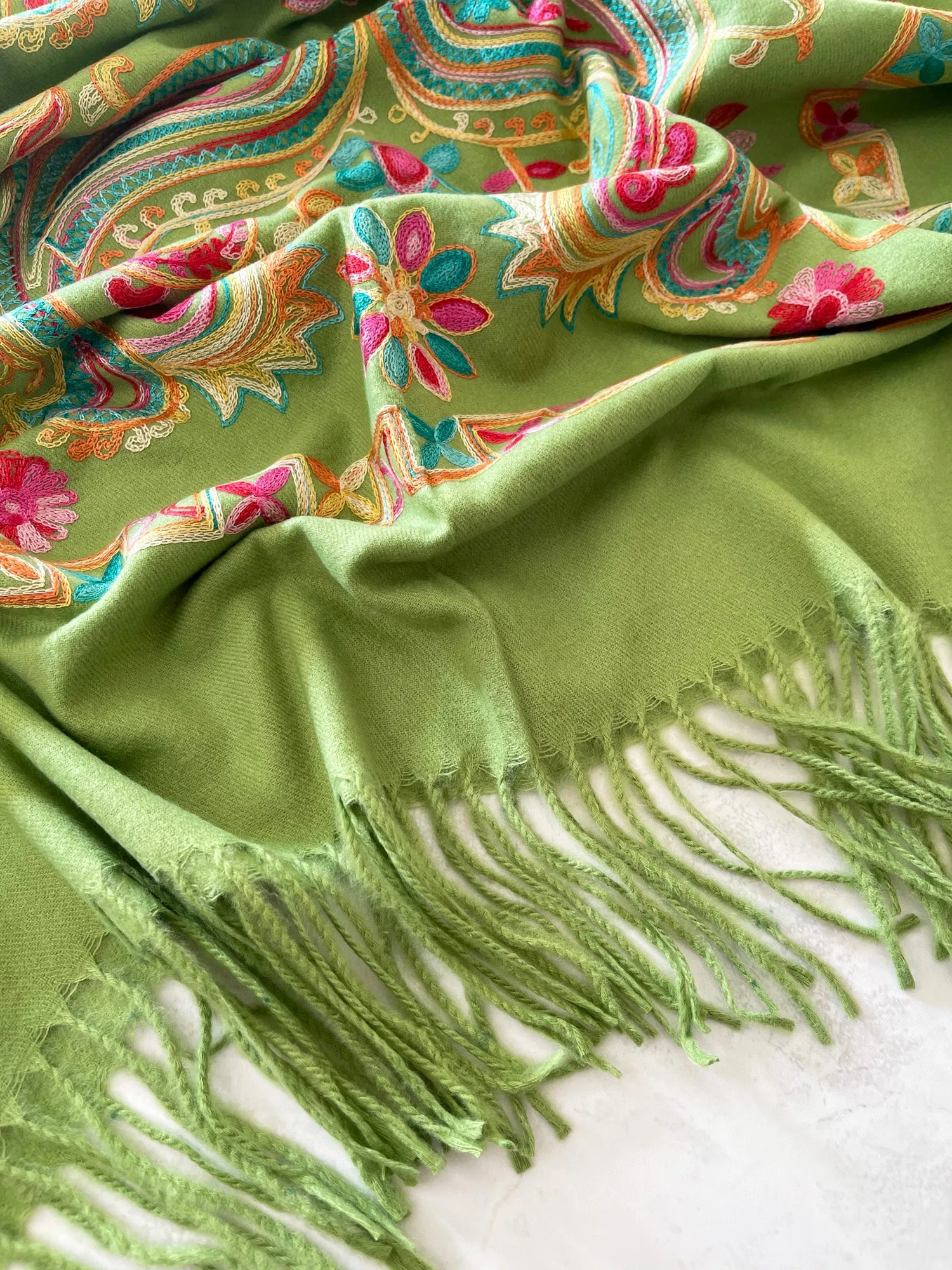 LARGE GREEN COLOURFUL PAISLEY CASHMERE COTTON BLEND WINTER SHAWL BLANKET SCARF