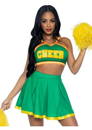 Leg Avenue Bring It Baddie Set Top with Cheer Logo, Pleated Skirt and Pom Pom