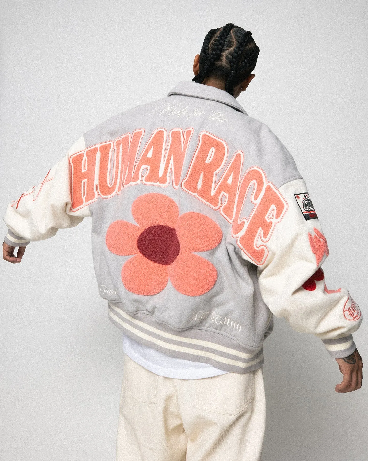 Loiter Flower Varsity Jacket Light Grey/Off White