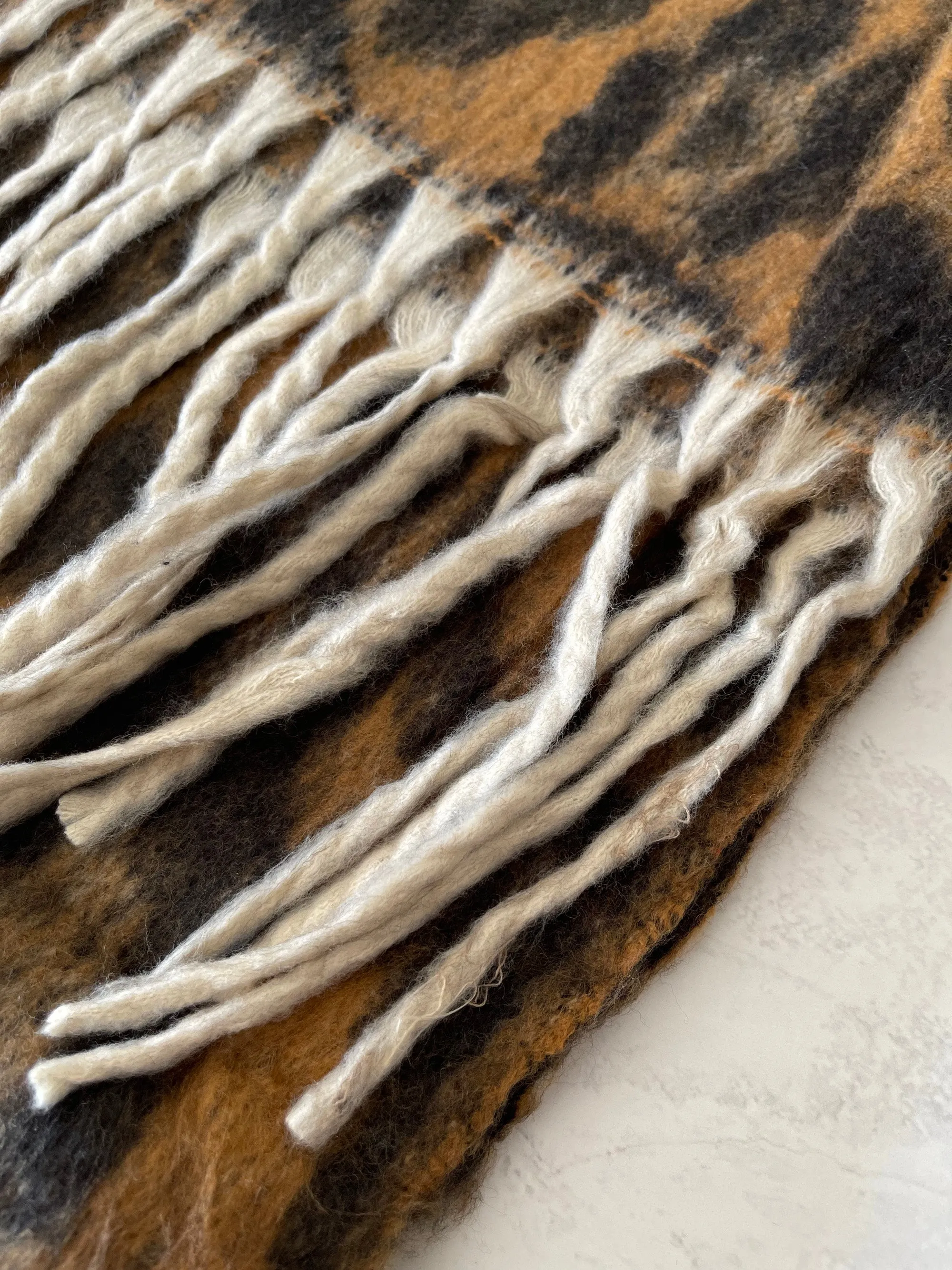 LONG BROWN WOOL MIX FLUFFY OVERSIZED LEOPARD PRINT SCARF