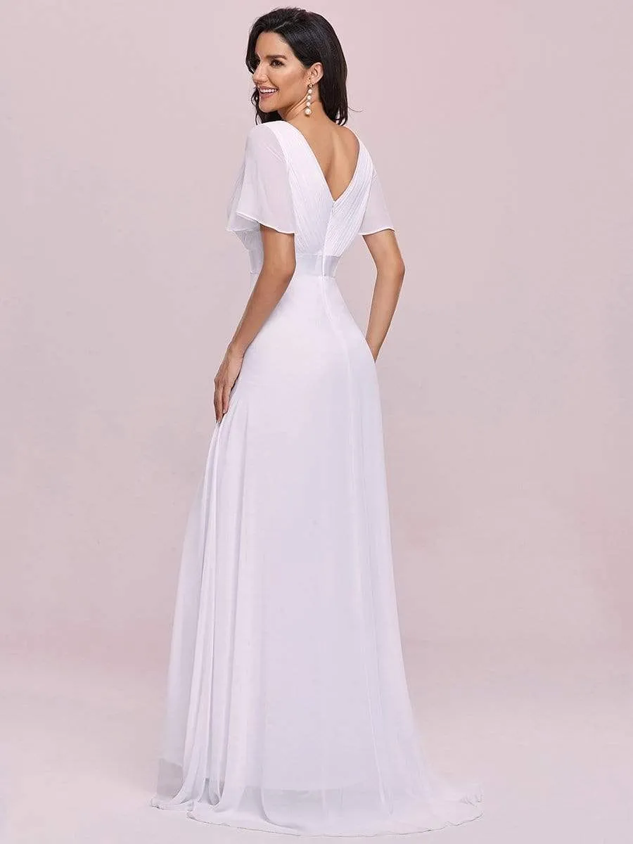 Long Chiffon Empire Waist Bridesmaid Dress with Short Flutter Sleeves