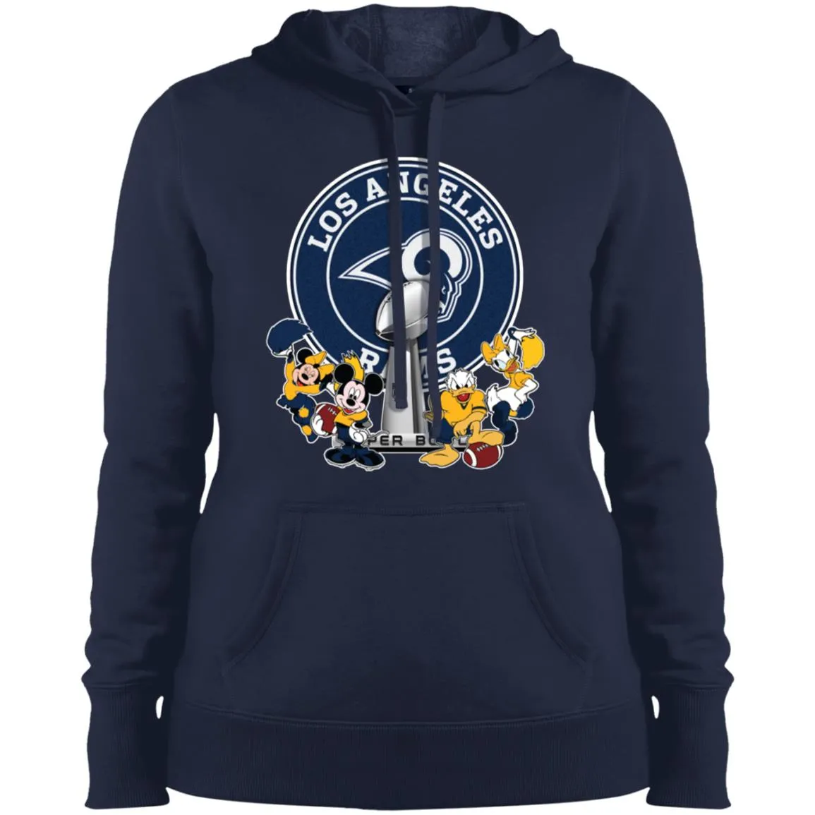 Los Angeles Rams Super Bowl 2019 Mickey Minnie Mouse Donald Daisy Duck Football Nfl Women Hooded Sweatshirt