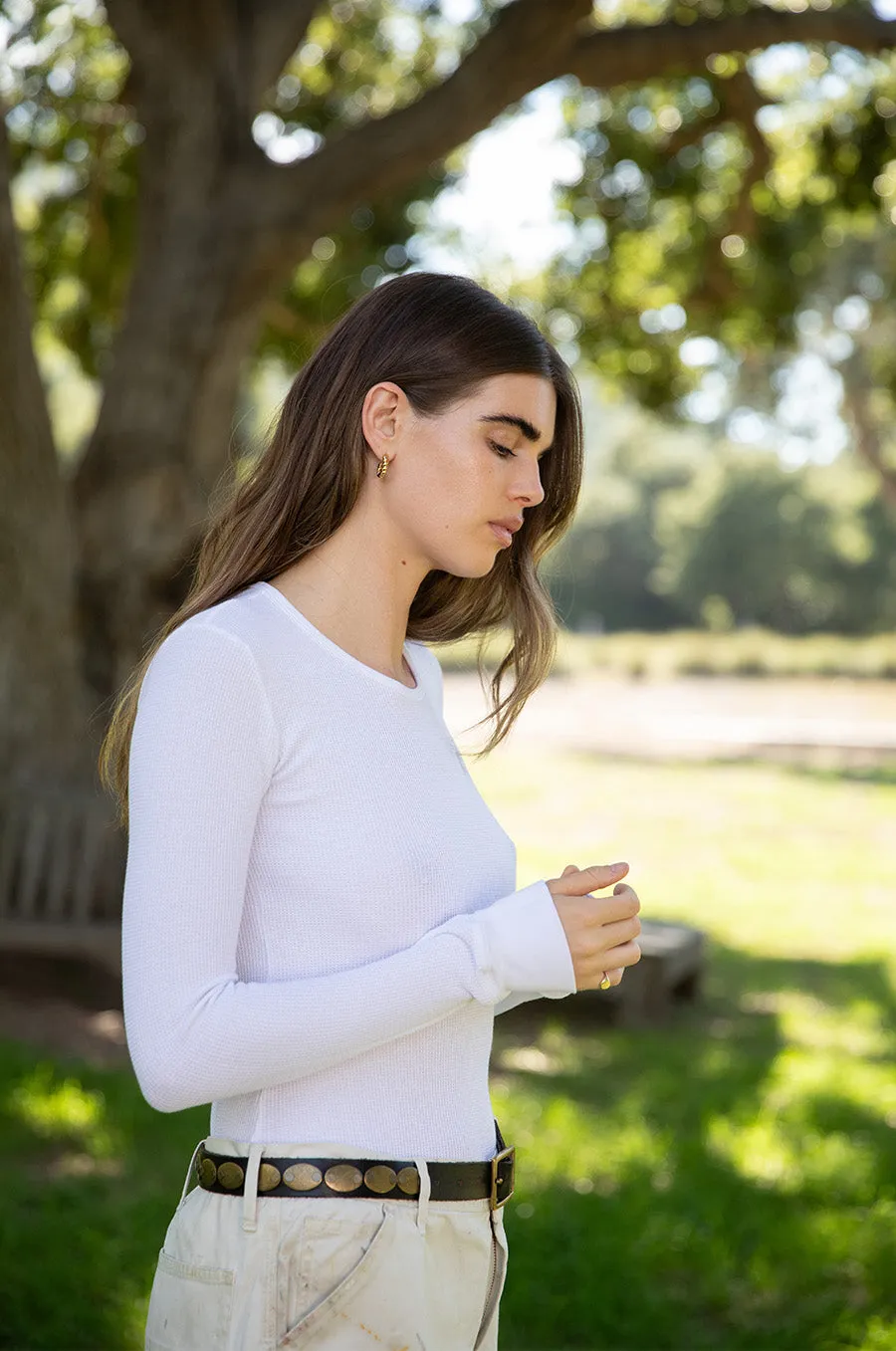 L/S CREWNECK TEE IN WHITE THERMAL