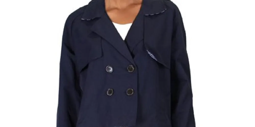 Maison Jules Women's Crop Cold Weather Trench Jacket Navy Size X-Small