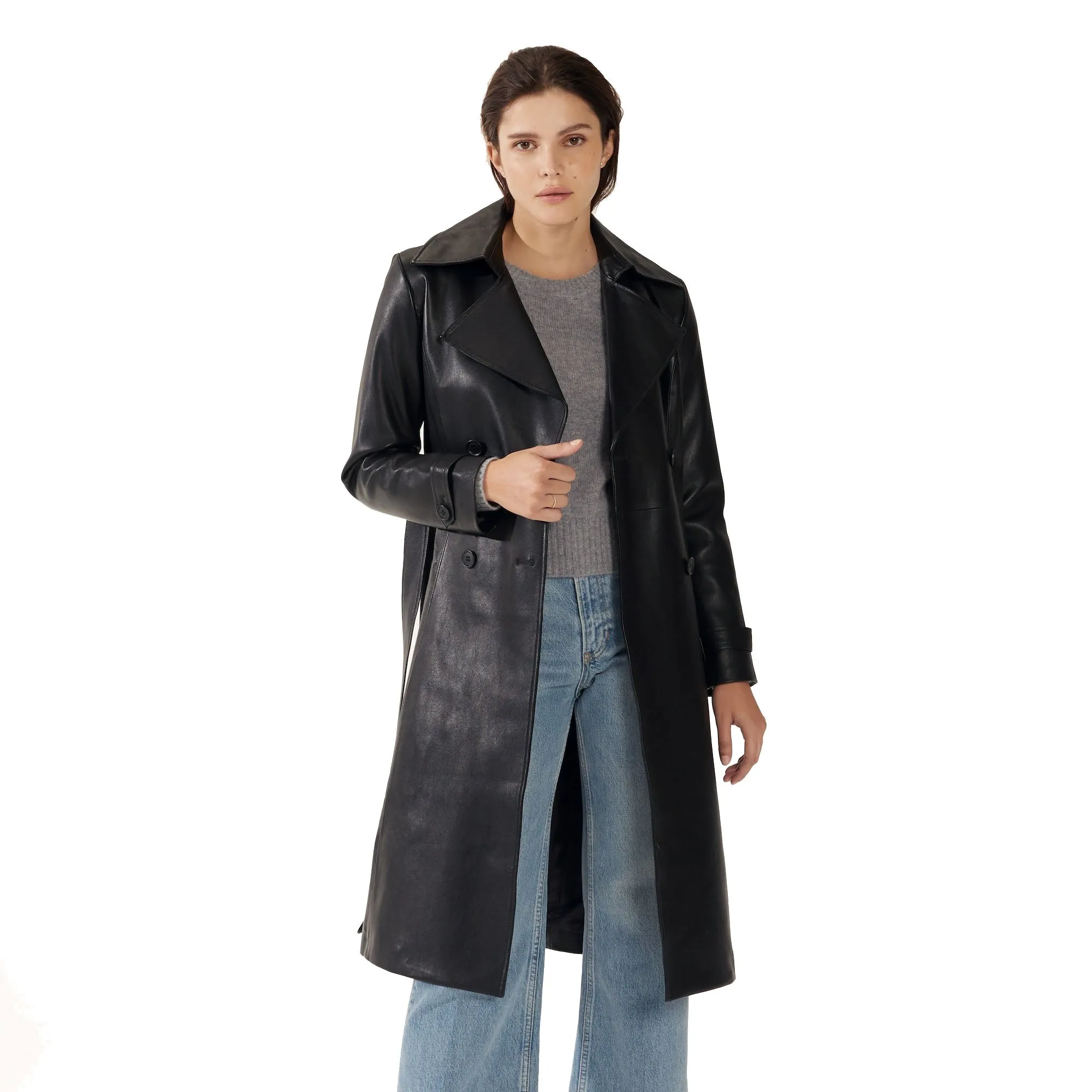 Margot Lambskin Leather Trench Coat by Italic