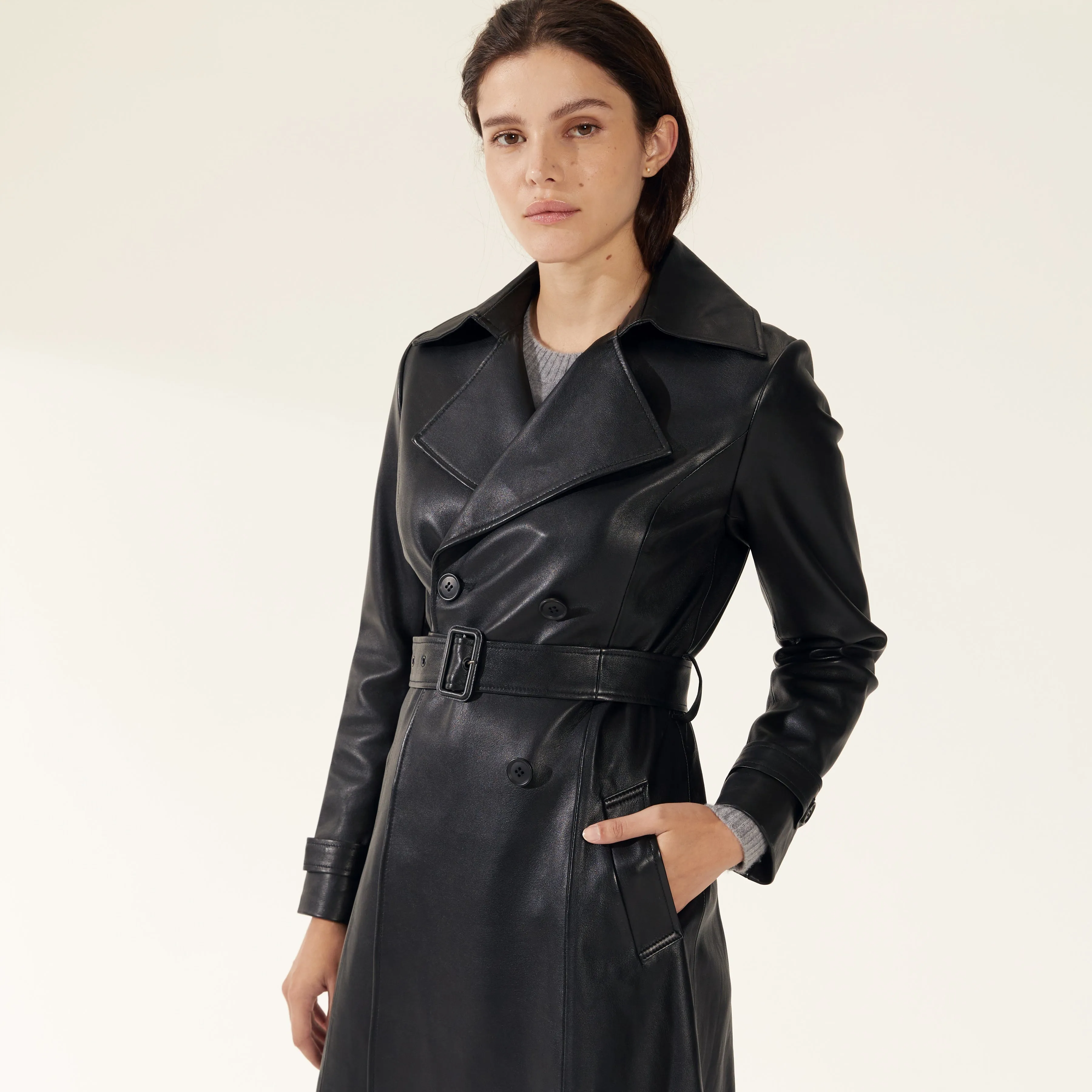 Margot Lambskin Leather Trench Coat by Italic