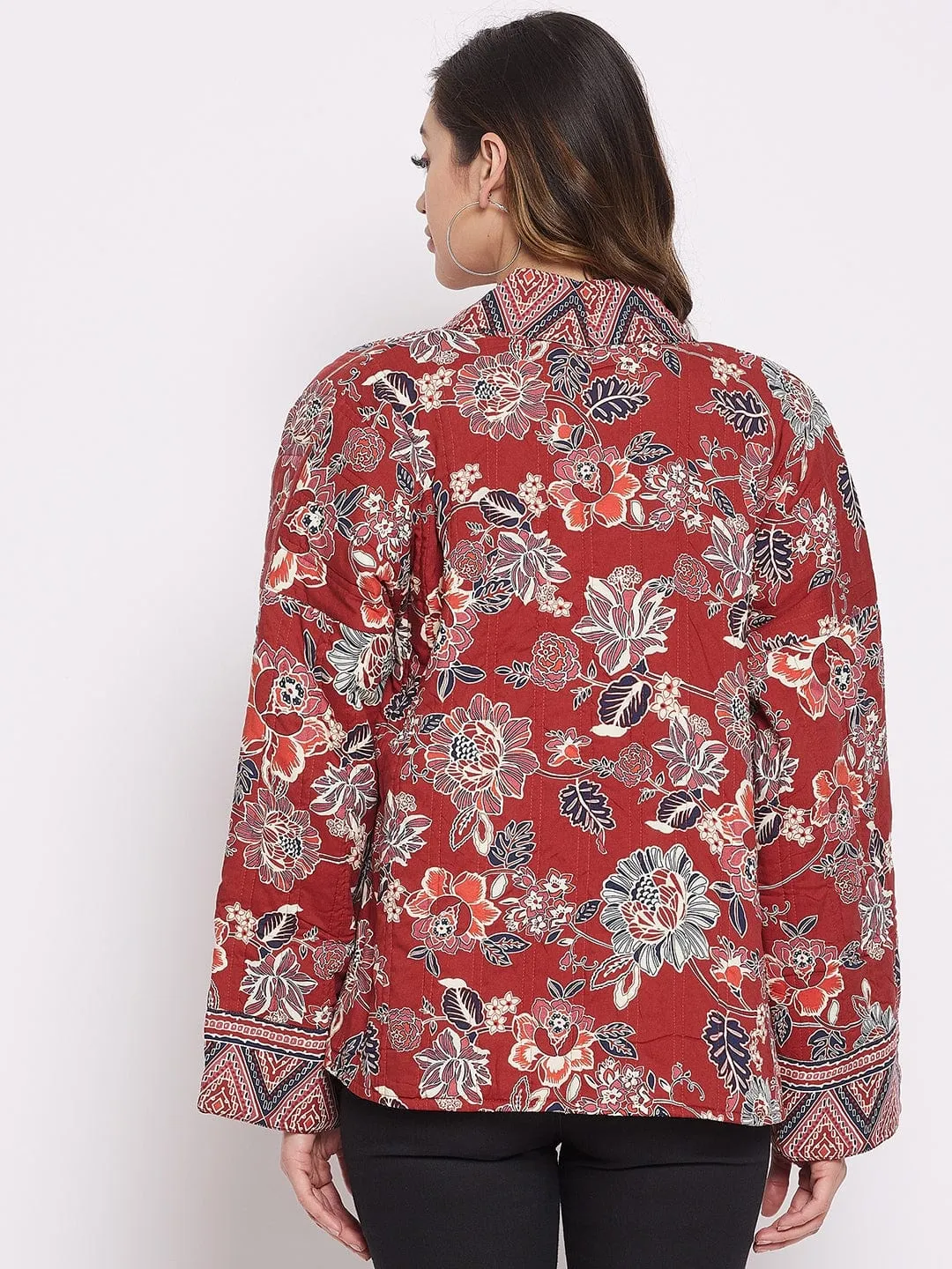 Maroon Floral Flow Jacket