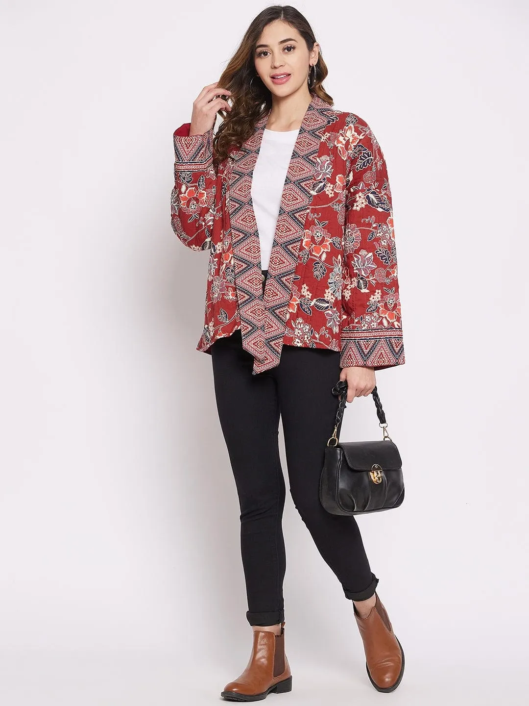 Maroon Floral Flow Jacket