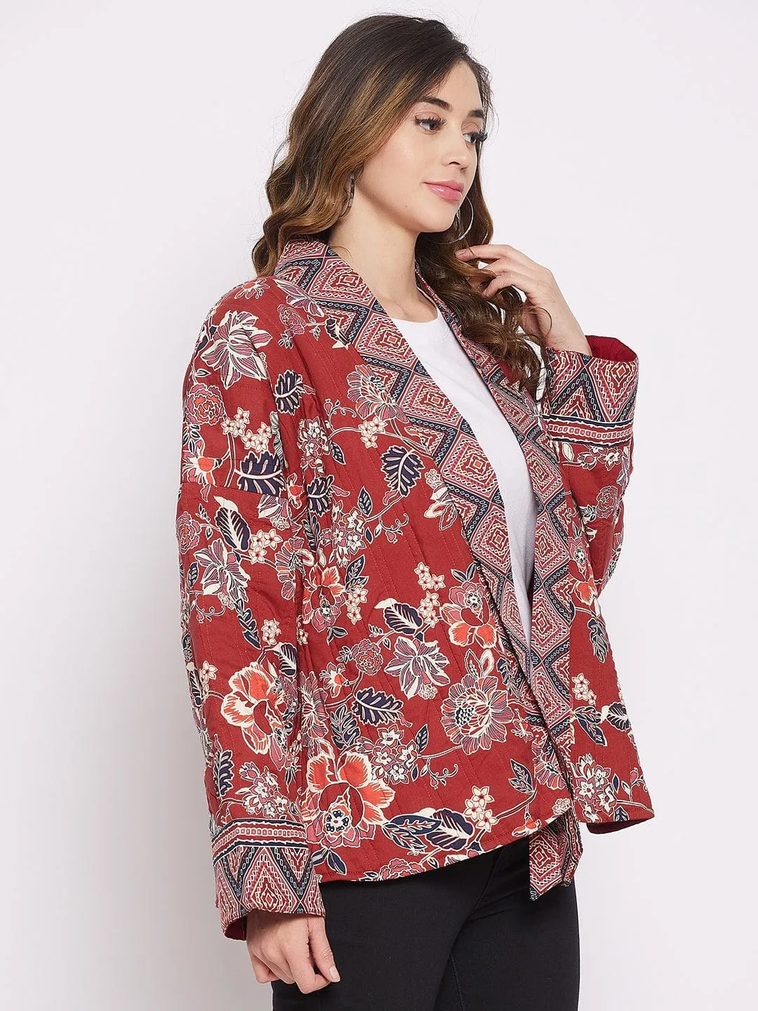 Maroon Floral Flow Jacket