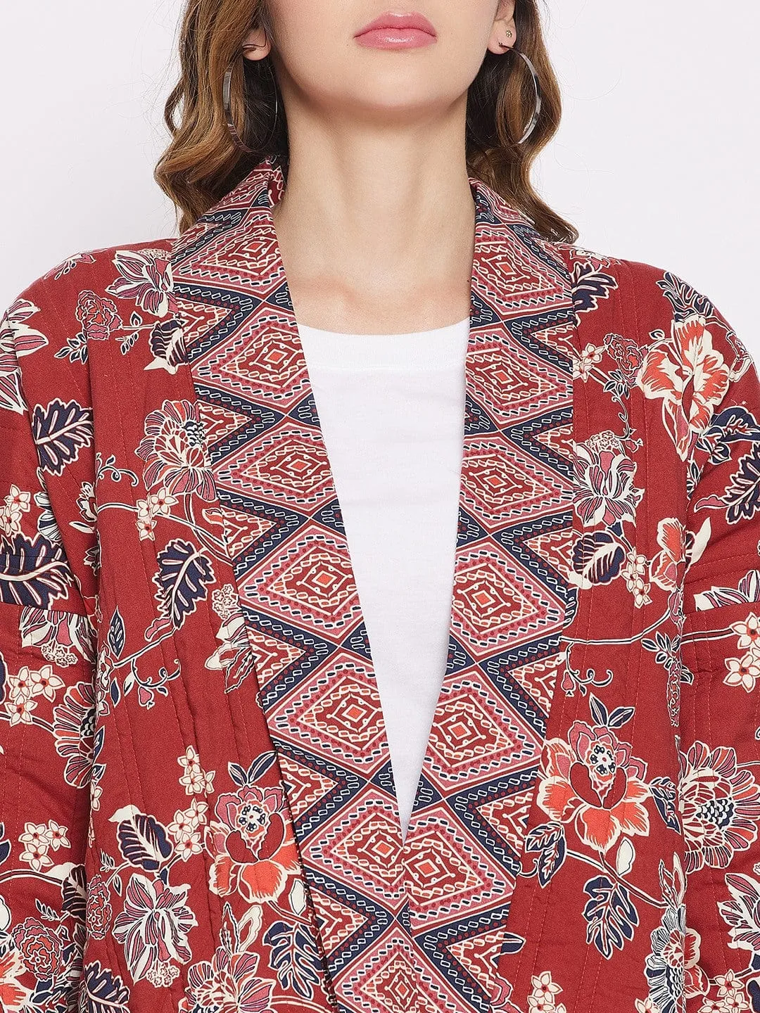 Maroon Floral Flow Jacket