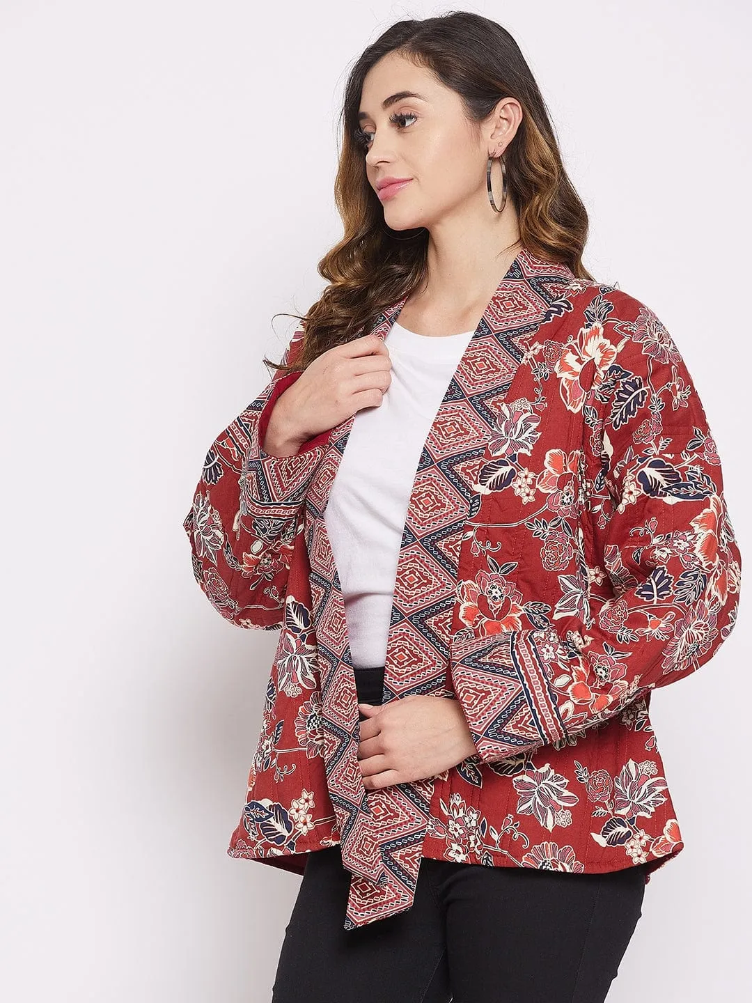 Maroon Floral Flow Jacket