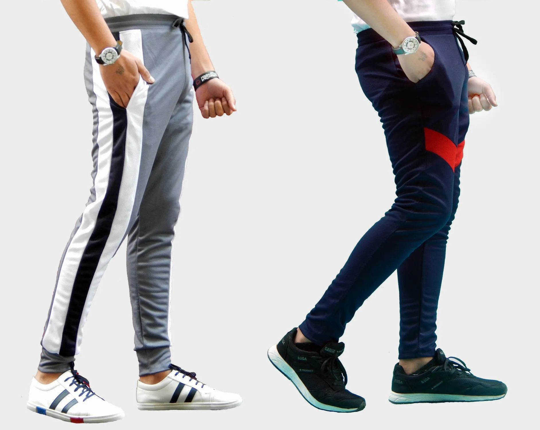 Men Striped Grey/Navy Track Pants (Pack of 2)