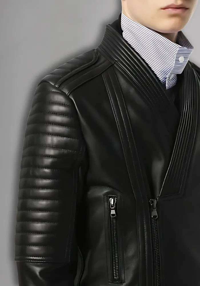 Mens Black Bomber Quilted Leather fashion Stylish Jacket