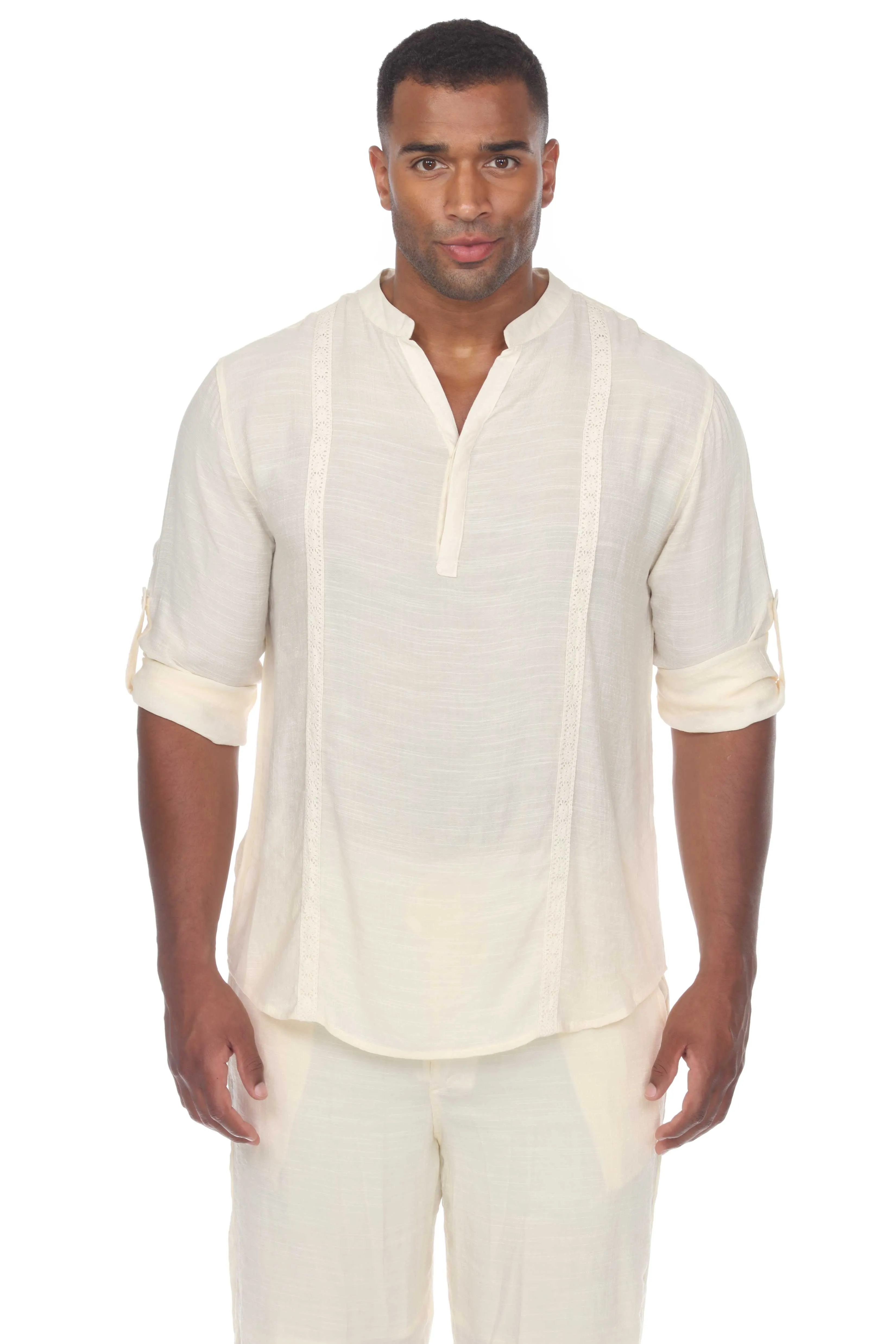 Men's Casual Beachwear Henley Shirt Long Sleeve Button Up