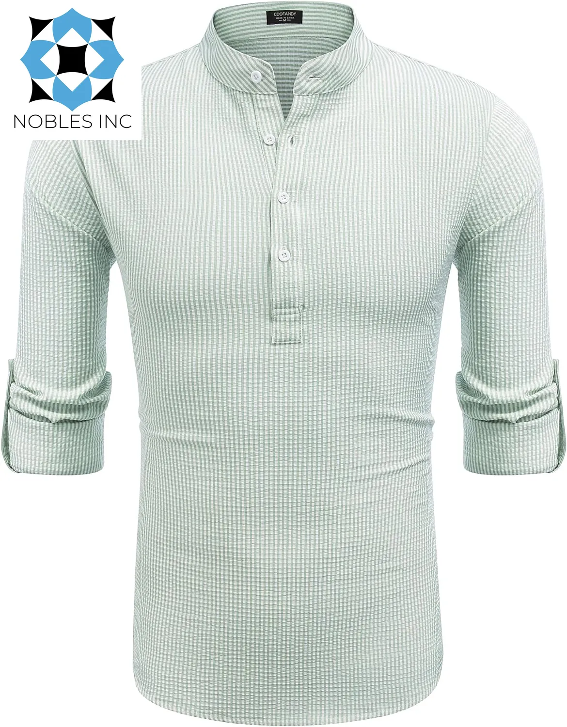 Men'S Casual Henley Shirts Band Collar Long Sleeve Beach Hippie T Shirts Fashion Striped Shirts