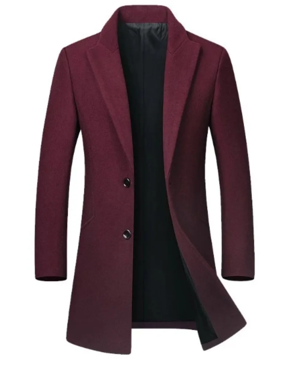 Mens Classic Dual Button Mid Length Coat