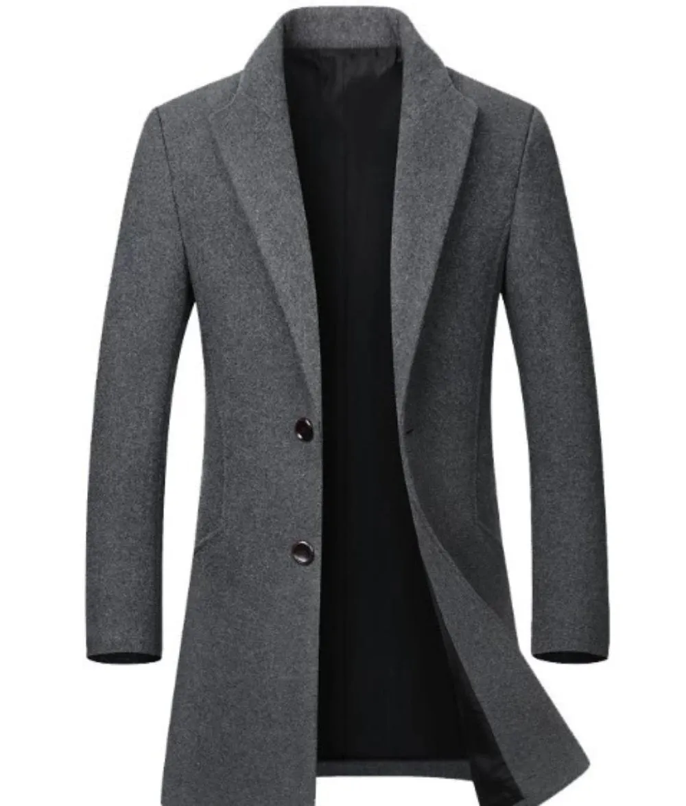 Mens Classic Dual Button Mid Length Coat