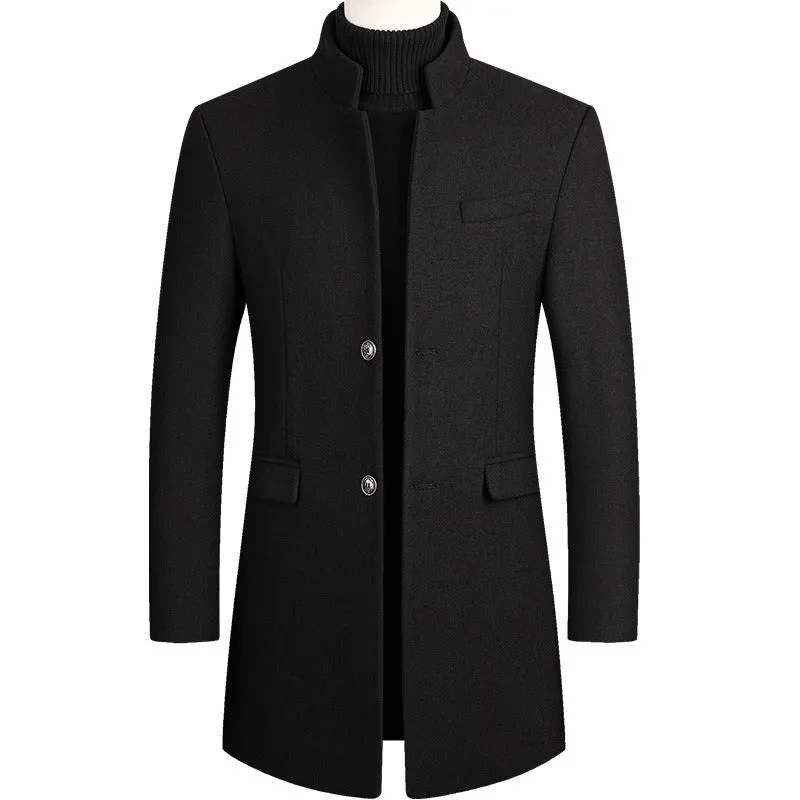 Men's Classic Woolen Jacket Coat Thick Mid-Long Trench Premium Wool & Blends Coat | 2811