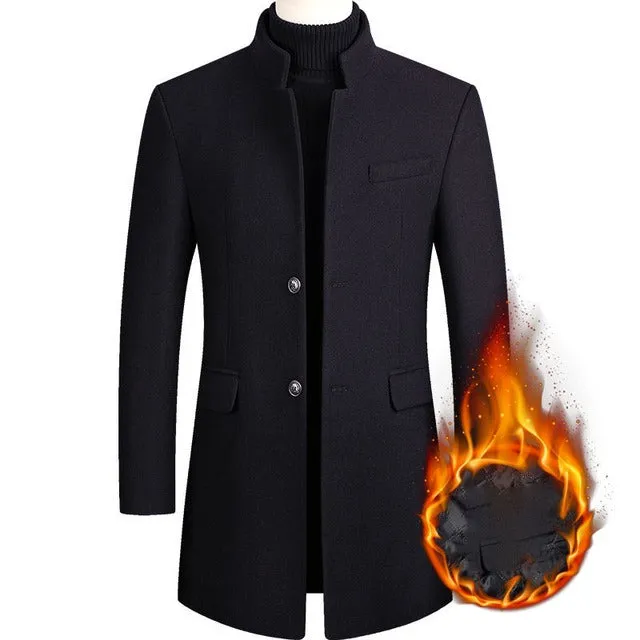 Men's Classic Woolen Jacket Coat Thick Mid-Long Trench Premium Wool & Blends Coat | 2811